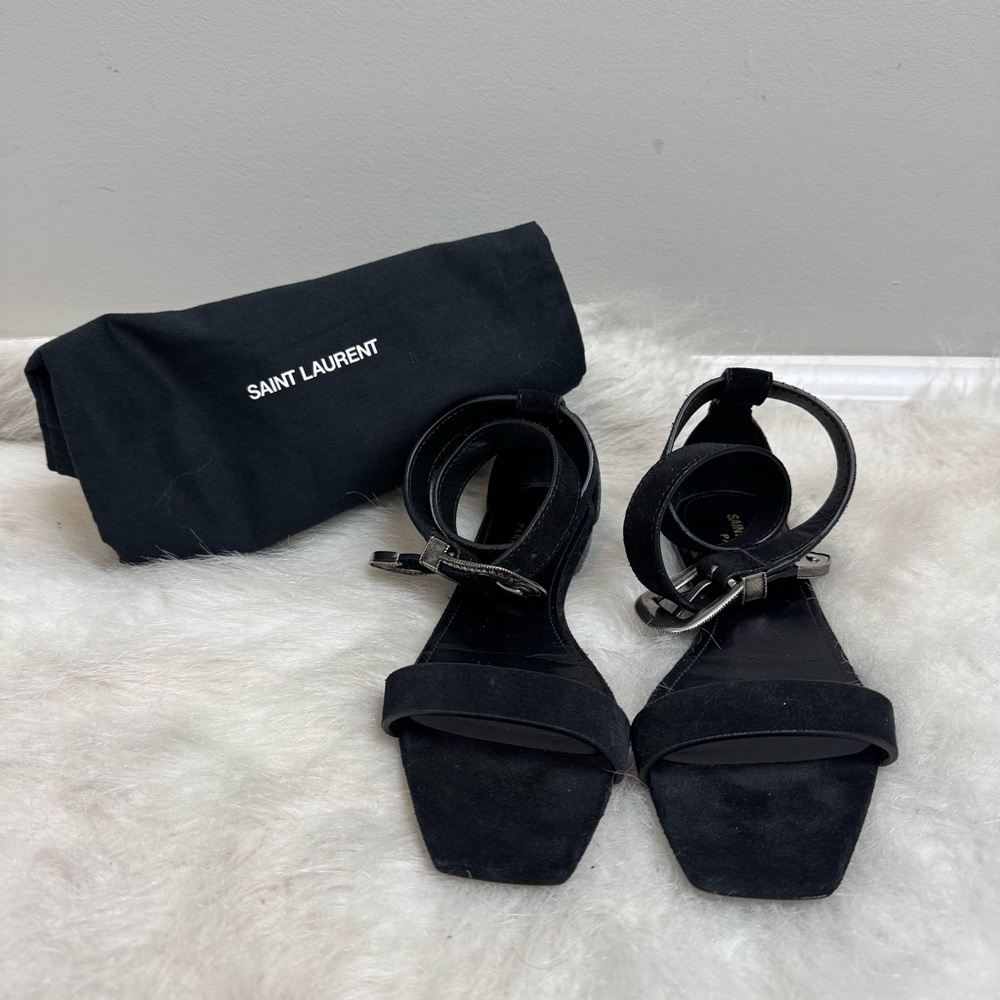 Saint Laurent Mica Buckle Suede Flat Gladiator Moto Sandals 36 - Picture 6 of 13